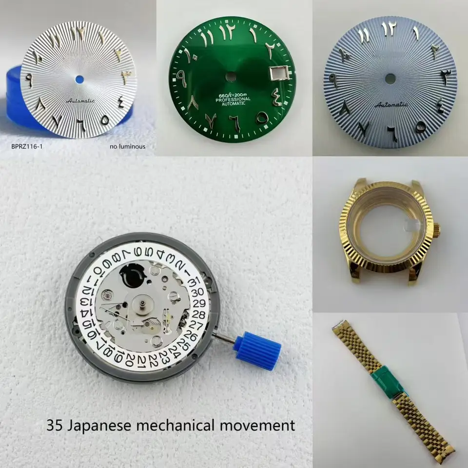 28,5 mm čierna arabská číslica Blue Green S Logo Dial Hot Sales Dial NH35 NH36 Automatický pohyb 28,5 mm