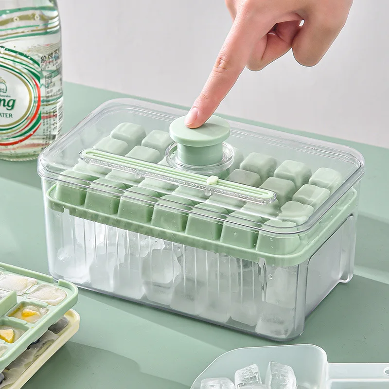 28/56/ mriežka ľadová kocka Tray One-Button Press-Type Easy Release Storage Box s vekom lopaty ľadu