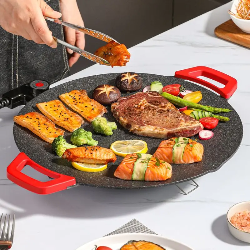 28 cm neopatrný elektrický vnútorný grilový panv Panva Domácnosť Round BBQ Griddle Plate Korean Grill Pank Pan