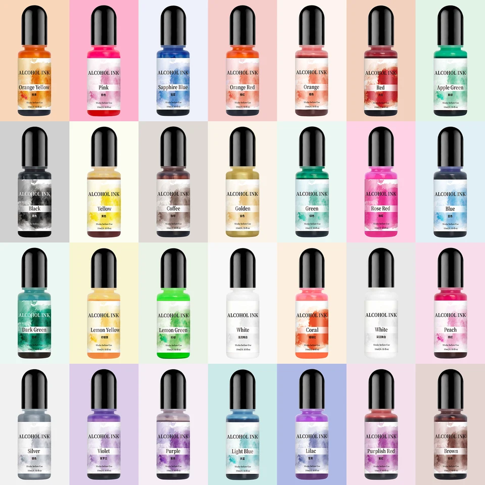 28Color 10 ml Art Ink Alkohol živici Pigment Pigment kvapalina farbenie Dye Difúzia atramentu pre epoxidové živice DIY šperky výroby tekutej živice farbiva