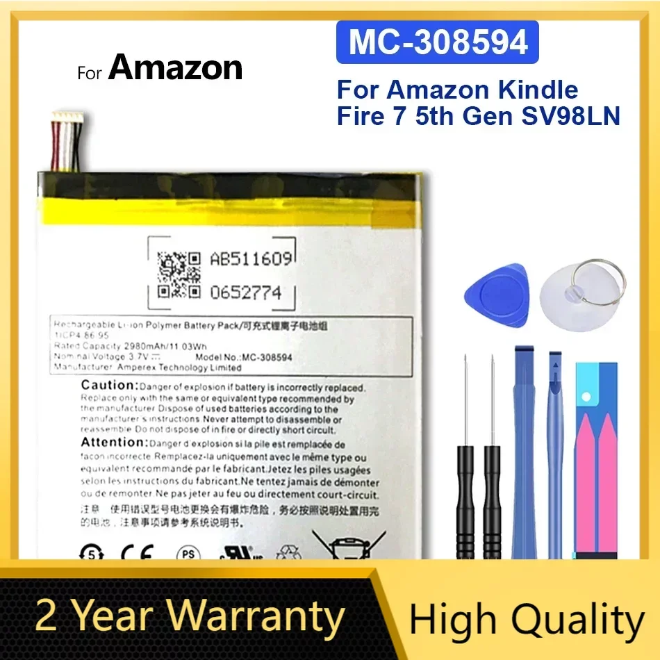 2980mah, MC-308594, batéria pre Amazon Kindle Fire 7 5. Gen, SV98ln, Batteria, + Free Tools