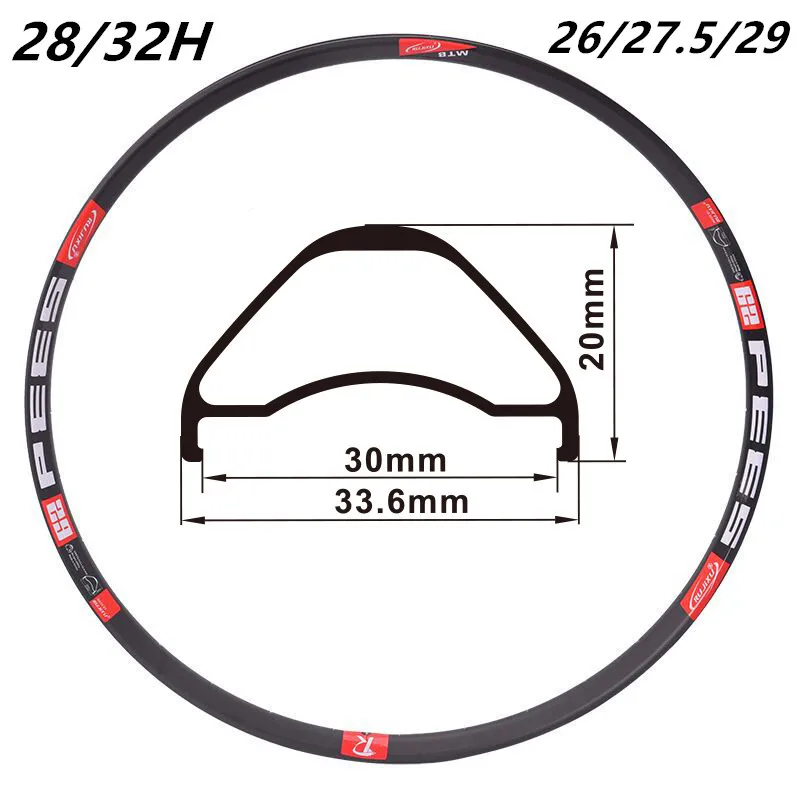 29Inchrimwheel Rujixu 1pc RIM 26 27,5 29 palca 28/32 dier francúzsky ventil （6,5 mm) MTB Bicykel Bicykel (za kus) 29 palcov