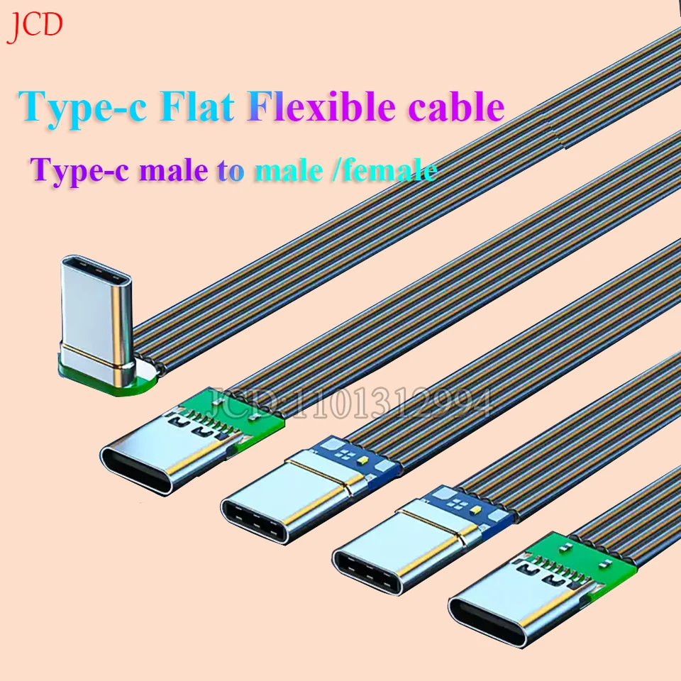2A 40K 60Hz Typ C ploché flexibilné káblo typu C Muž-samca na samec/ženské údaje L lakťom v tvare pravého uhla DIY plochý silikónový kábel 50 cm