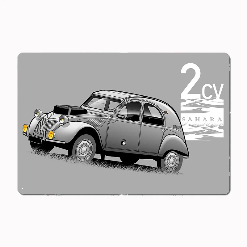 2cv Sahara 3/4 Outline Grafické ilustrácie kovový kovový znak plagát Garážová dekorácia výzdoba