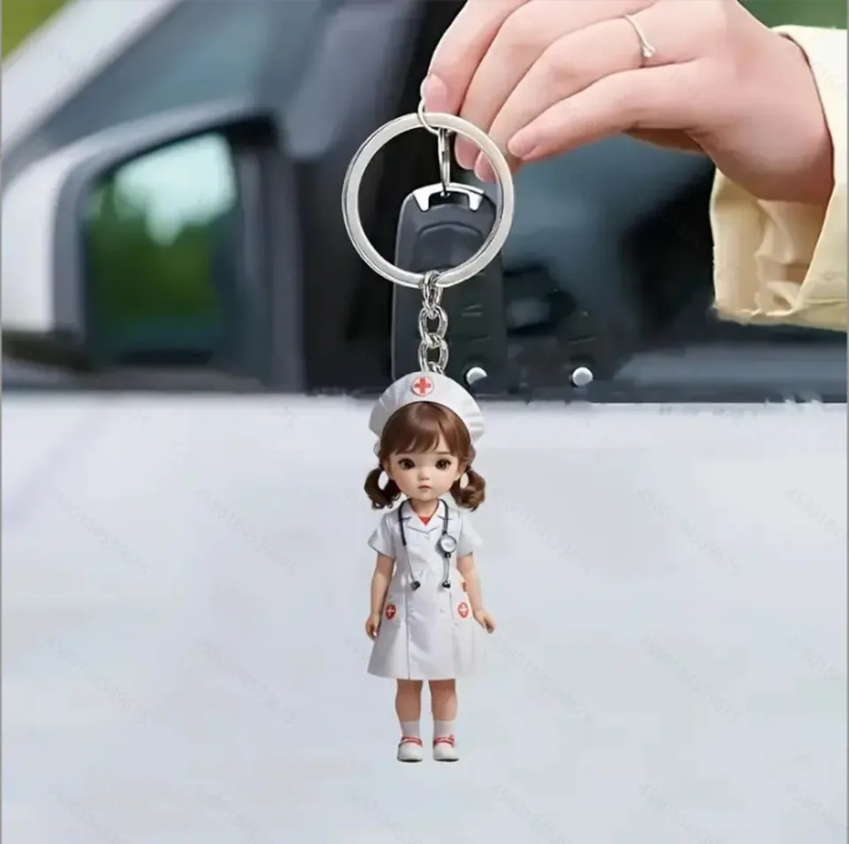 2d plochý lekárka sestra akryl Keychain Car Reseatview Mirror Batoh visiaci kľúče keyring prívesok dekorácie Doplnky ozdoby darčeky