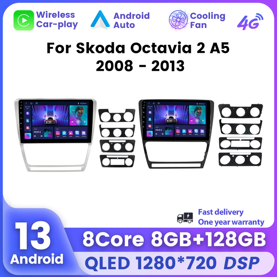 2Din 4G Android 13 Car Radio Radio Multimedia Video Player pre skod Octavia 2 A5 2008-2013 GPS Navigation Car-Play RDS WiFi Head Unit
