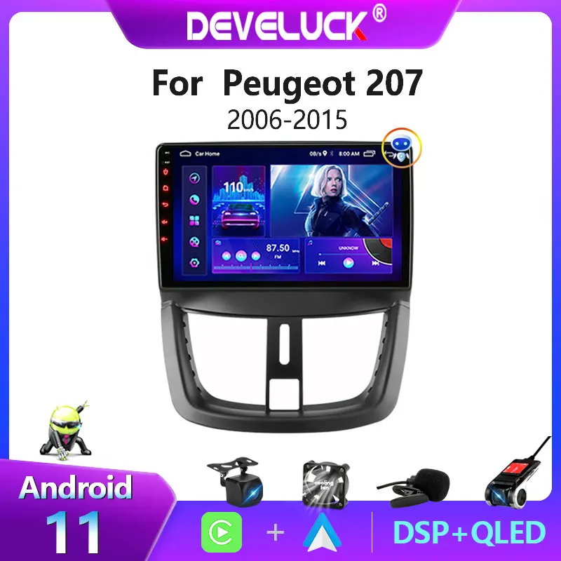 2Din Android 11 CAR RadiomultiMedia Video Player Navigation GPS pre Peugeot 207 CC 207cc 2006-2015 CARPLAY STEREO DVD IPS obrazovky