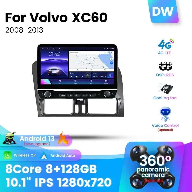 2Din Android 13 Automobilie auto pre Volvo XC60 2008-2013 Automobilové rádio Multimedia video prehrávač navigácia Stereo Head Unit Audio WiFi