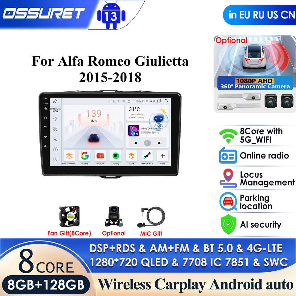 2Din Android Car Radio Multimedia Video Player pre Alfa Romeo Giulietta 2015 -2018