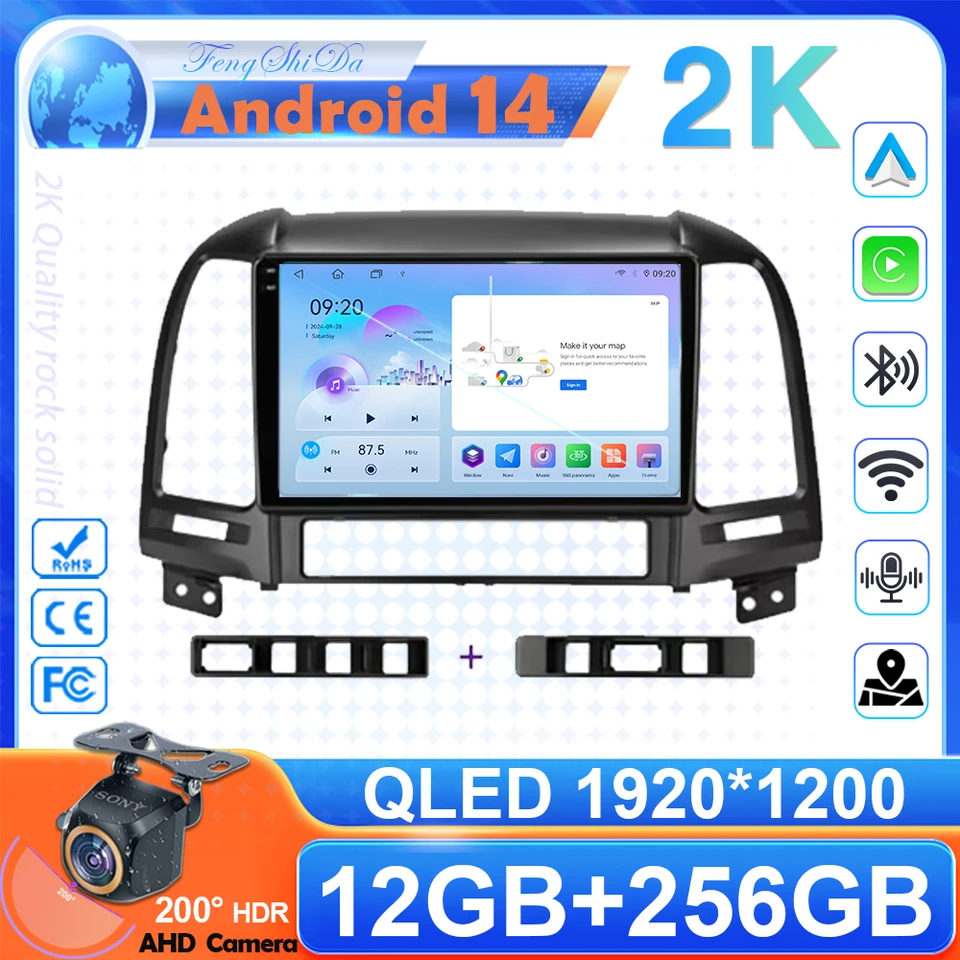 2Din Car Radio Android 14 pre Hyundai Santa Fe 2 2006 2007-2012 Stereofónny multimediálny video prehrávač navigácia GPS CarPlay 4G