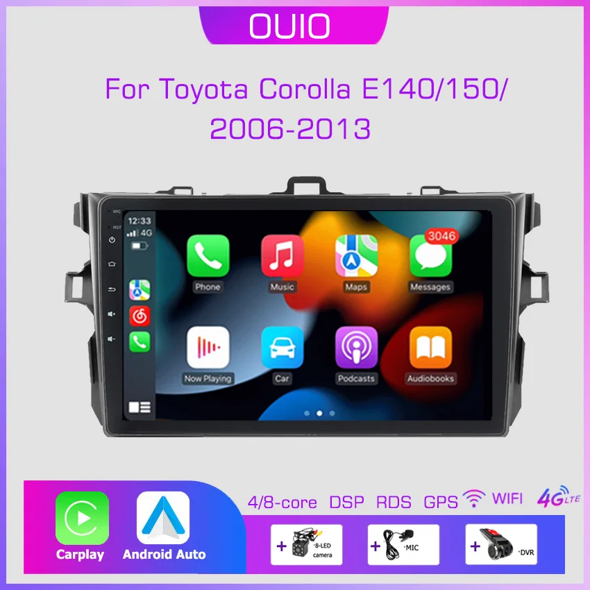 2DIN CAR Radio Multimedia Player CarPlay Auto GPS navigácia DSP BT No DVD pre Toyota Corolla E140/150 2007 2008 2008 2009 2010 -2013