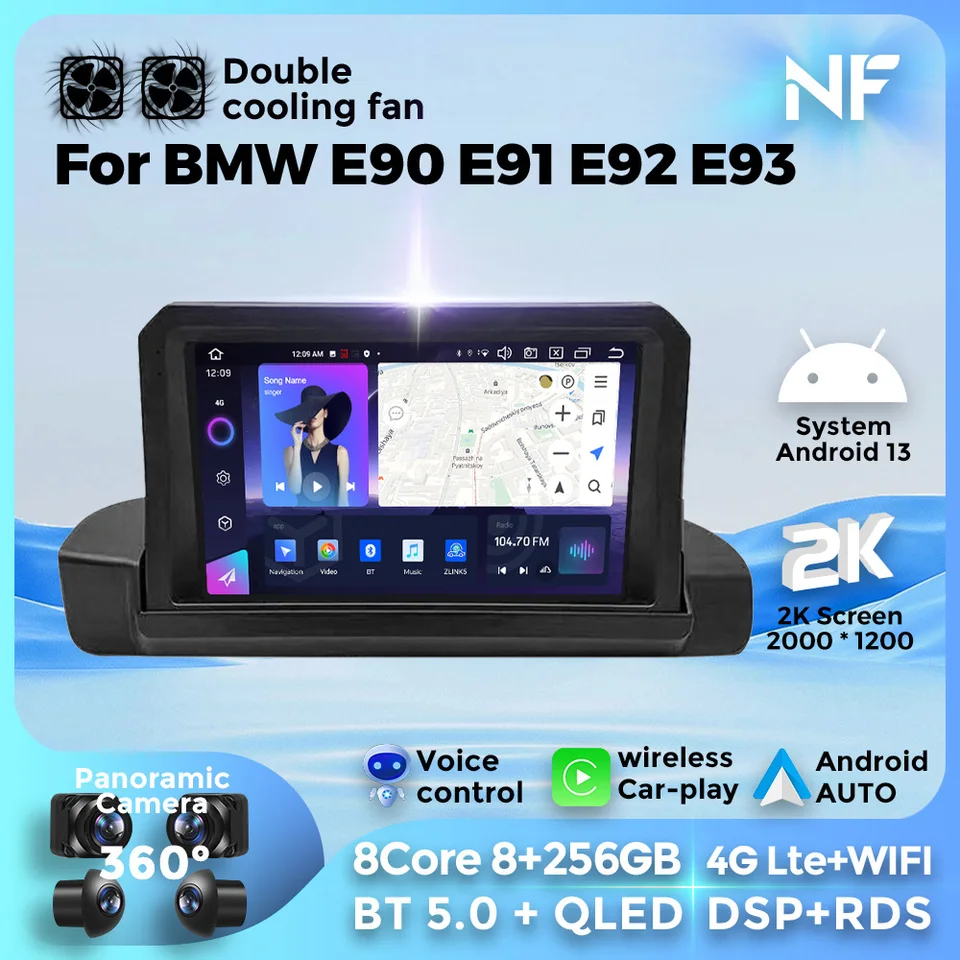2DIN QLED SCRON Android 13 Car Radio Smart CarPlay pre BMW E90 E91 E92 E93 GPS navigačné stereofónne multimediálne video prehrávač BT