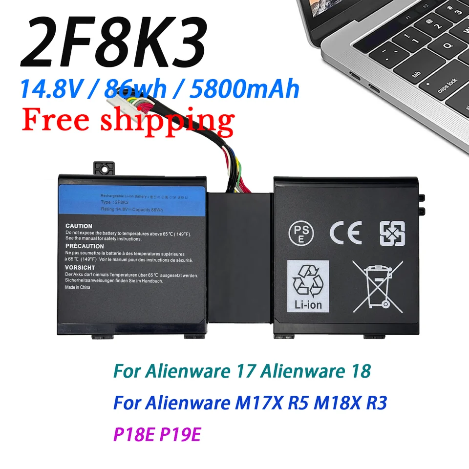 2F8K3 laptop batéria pre Dellfor Alienware 17 18 Alienware M17X R5 M18X R3 P18E P19E