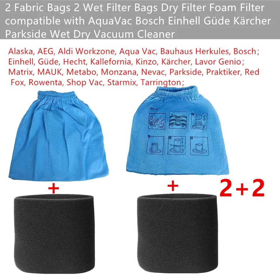 2Fabrické vrecká 2wet filtračné vrecká suchého filtra filtra kompatibilného s Aquavac bosch Einhell güde kärcher parkside mokré suché vákuum