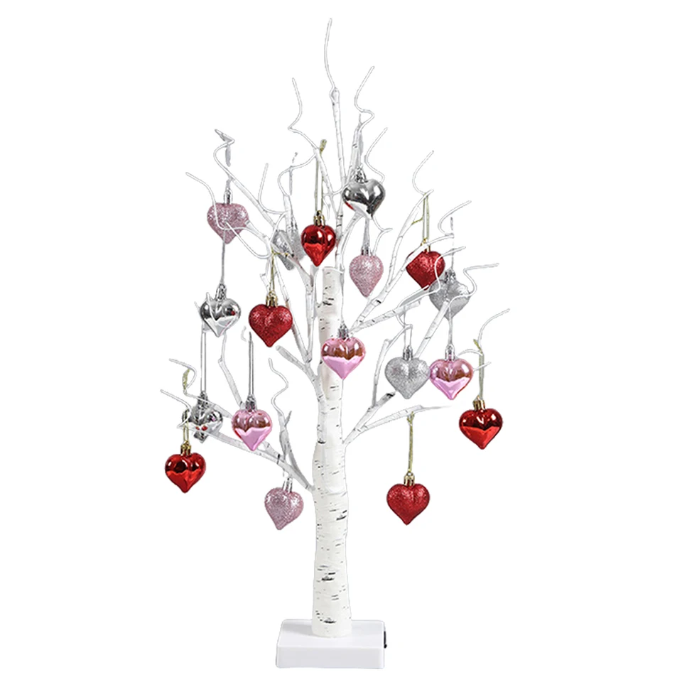 2ft Valentines Day Birch Tree Light Svetlo so závesným srdcom Ozdobenie Light Up Up Birch Tree Bonsai Tree Light pre svadby Decor Decor