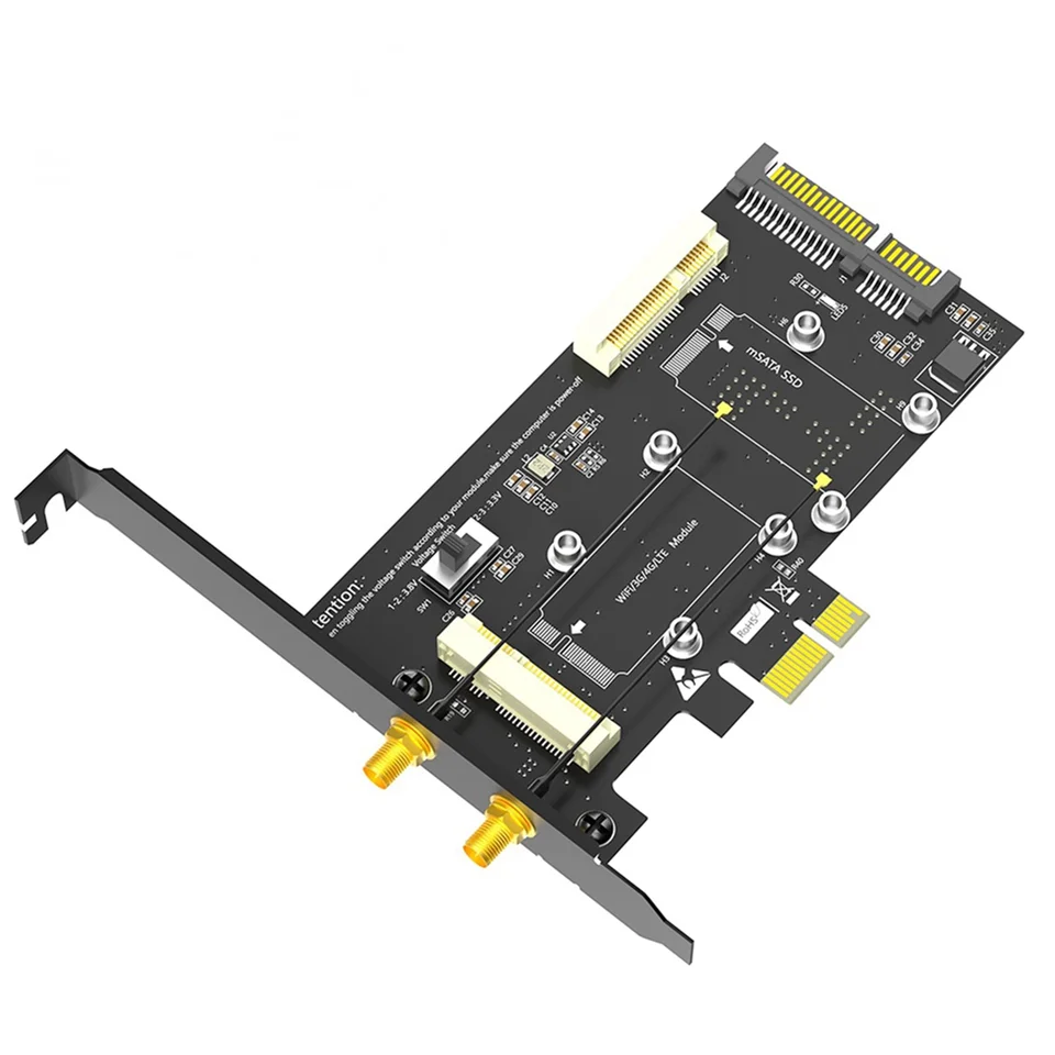 2in1 Combo Mini PCIe na adaptér PCI-E 1X a MSATA na adaptér SATA3 s slotom karty SIM pre WiFi/ 3G/ 4G/ LTE/ MSATA SSD