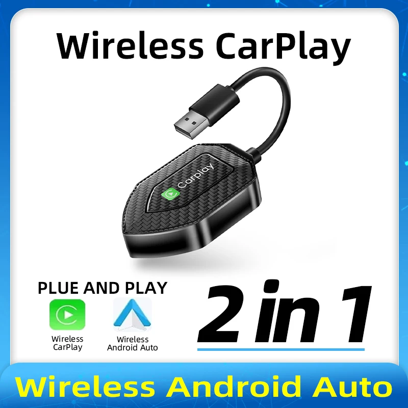 2in1 Draadloze Android Auto Box SchildVormige Draadloze CarPlay Dongle Plug and Play voor vw Toyota Mazda Suzuki Subaru Kia Ford