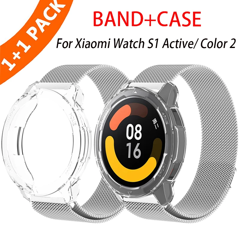 2in1 puzdro+kovový náramok pre Xiaomi Mi Watch Color 2 Ochranný kryt pásov Magnetická slučka pre Xiaomi Watch S1 Active Band Shell