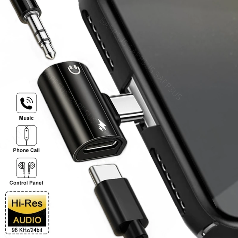 2in1 USB Typ C až 3,5 mm adaptér na nabíjačku pre slúchadlá 60 W rýchle nabíjanie Splitter Aux Audio Jack pre iPhone 15 Samsung S24 Universal
