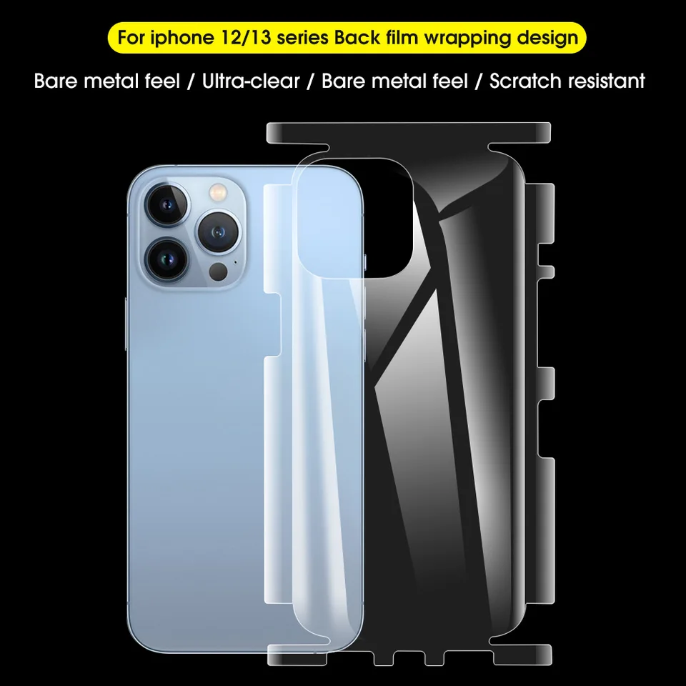 2in1 Úplný ochranný film pre iPhone 13 12 14 Pro Max chránič zadnej obrazovky a nálepky na bočné nálepky anti-štrku