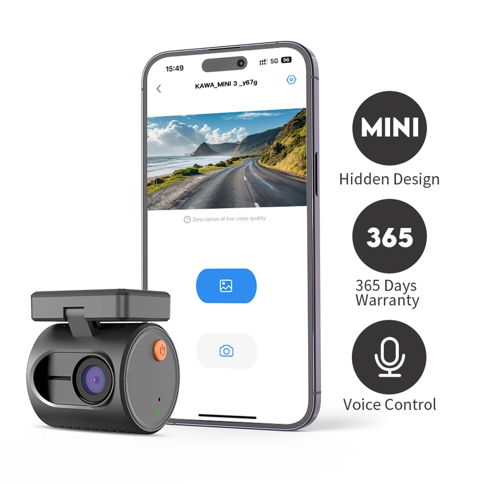 2K Mini Dash Camera Front DVR Kawa Mini 3 Hidden Dash Cam Video Recorder Núdzové hlasové ovládanie Nočné videnie WiFi Dashcam