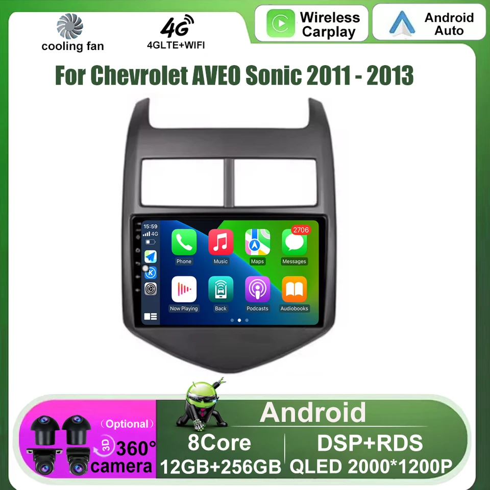 2k obrazovky Radio Video Multimedia prehrávač Android OS CarPlay Auto pre Chevrolet Aveo Sonic 2011 - 2013 DSP Autoradio Stereo