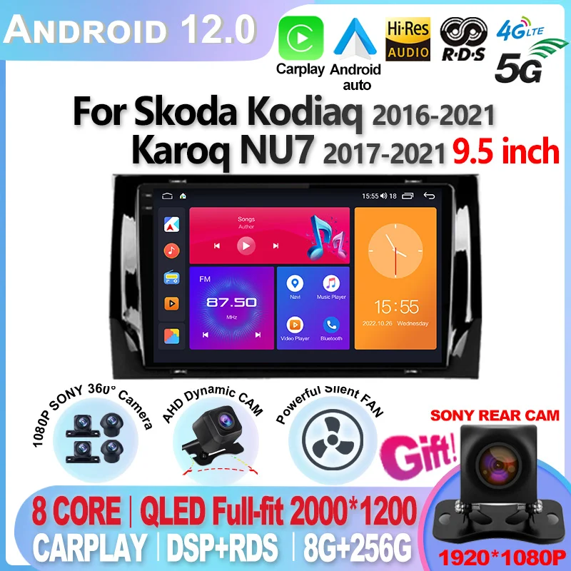 2k pre SkoDa Kodiaq 2016 - 2021 Karoq NU7 2017 - 2021 Multimediálny videozáznam pre auto hráč 2 DIN Android 13 Stereo GPS Navigation Radio