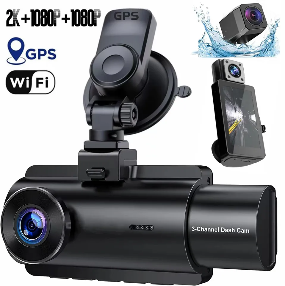 2K WiFi 3 -kanálová palubná kamera Front Forest and Zadný rekordér DVR automobilu s GPS WiFi 24H Parking Monitor čiernej skrinky pre autá
