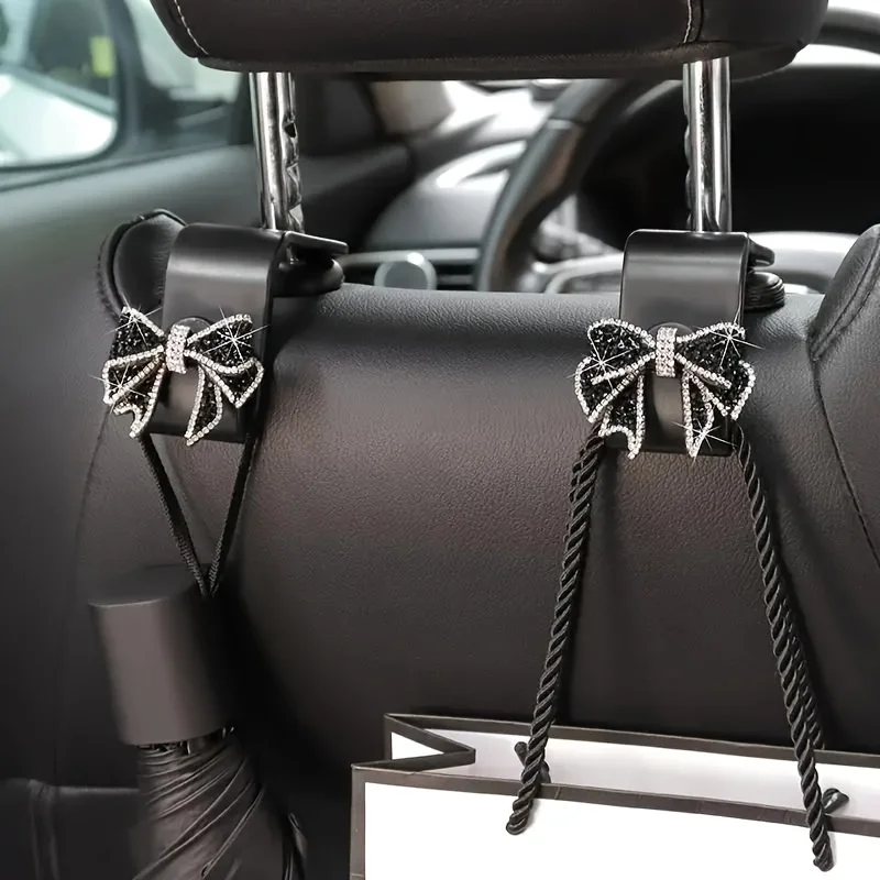 2ks lesklý kamienok s kamienkami dizajn roztomilé háčiky automobilov, kabelky na sedenie automobilov, držiaky vreciek, držiaky na tašky, doplnky pre interiéry auta