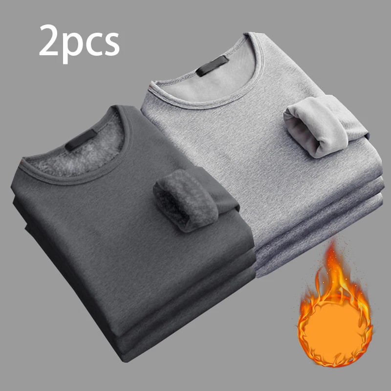 2ks muži zahusťujúce zamatové teplé vrcholy mužov zimné s dlhým rukávom Thermal Underwer Worldwer Maness Módne tričko M-5xl