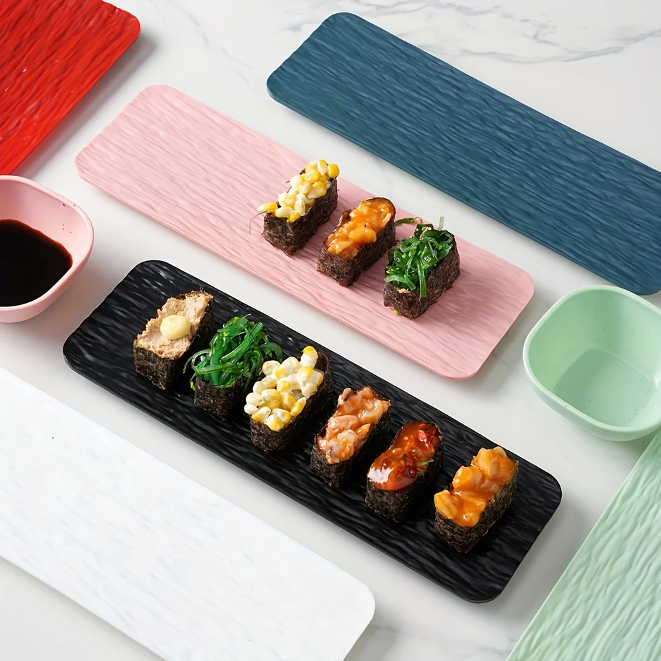 2ks plastová sada tanierov v oblasti večere - nerozbitný obdĺžnikový podnos a misky mini omáčky, opakovane použiteľné pre sushi, dezerty, BBQ a občerstvenie.