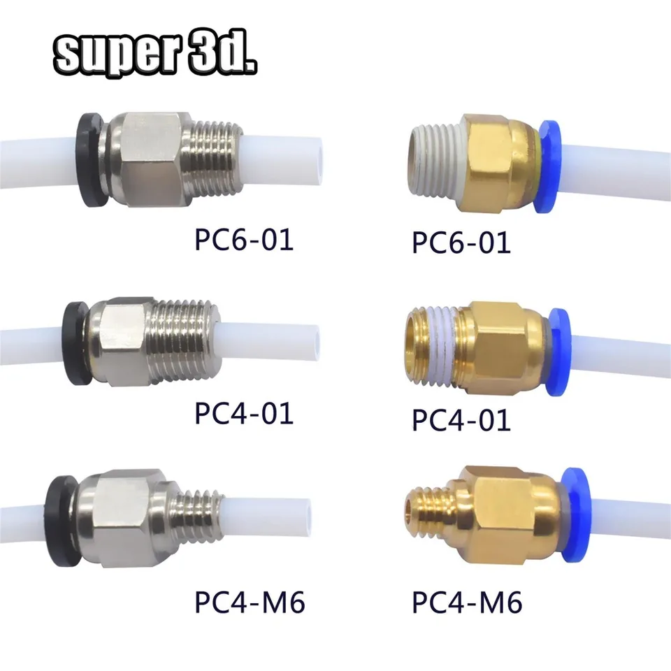 2ks pneumatické konektory pre 3D tlačiarne diely Bowden Quick Sointer Coupler 1,75/3 mm rúrka PC4 M6 M10 tvarovky PTFE PTFE 2/4 mm