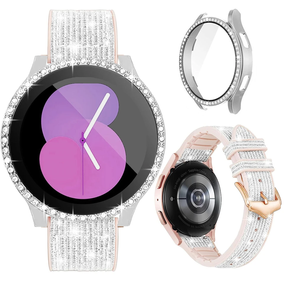 2ks pre Samsung Galaxy Watch 7 40 mm 44 mm Bling Band + Temperované sklo ochranca puzdro Galaxy Watch 6 40 mm 44 mm silikónové popruhy