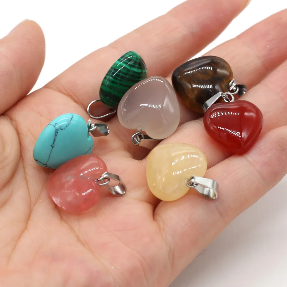 2ks prírodný kameň prívesok Srdc Srdce Tvar čírych kremeňov/Tiger Eye Pendant pre kúzlo šperkov