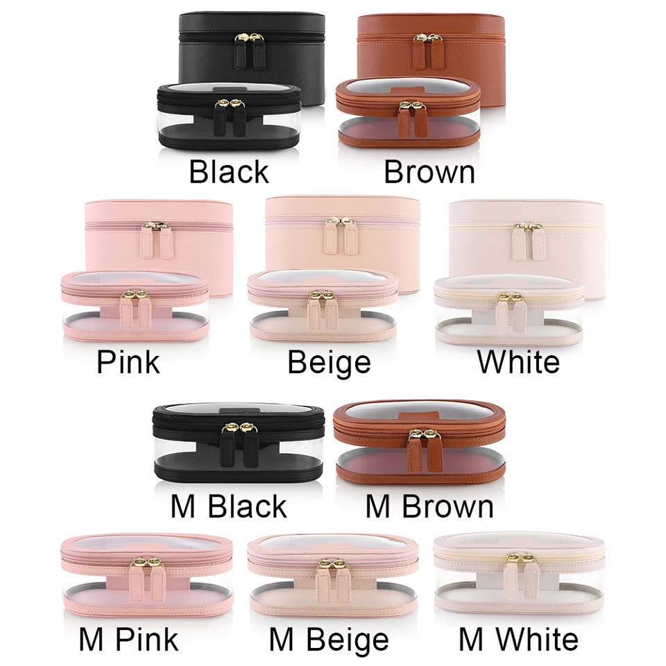 2ks Pu make -up sada cestovná toaletná taška vrecko na veľkú kapacitu Organizátor make -upu zips uzatvára číry make -up vak na make -up úložný vrecko