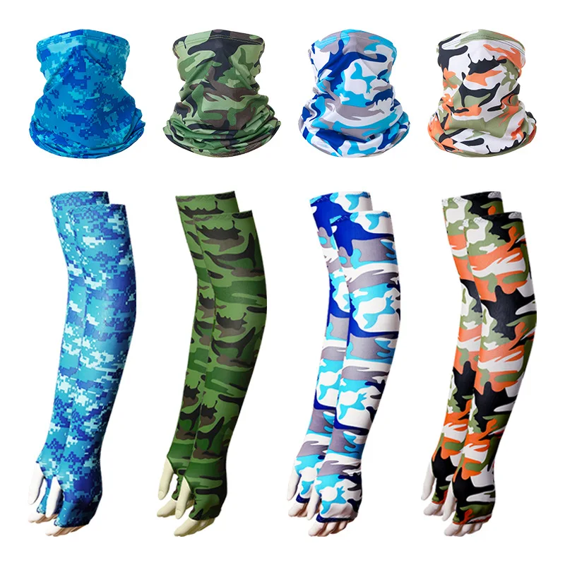 2KS/Set Ice Silk Sunkreen Sun Suncreen Tactical Camouflage Face Bandana Ruckves Cycling Turné šatky kempingové šatky rukáv