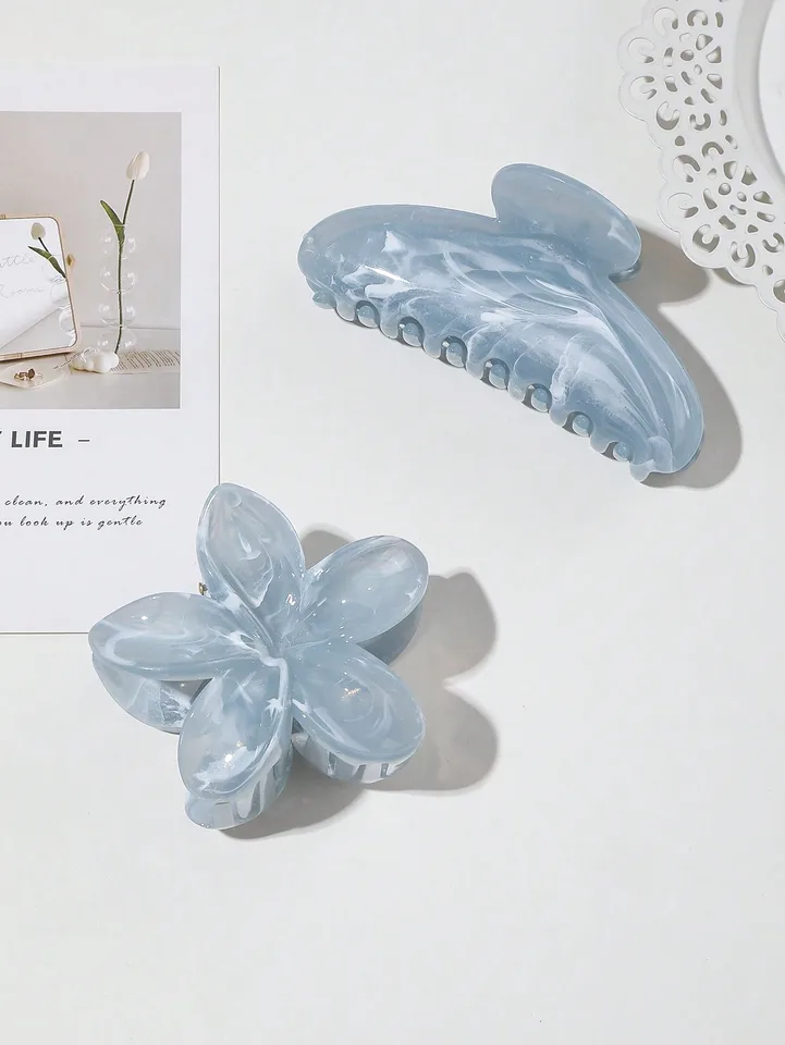 2ks/set módne oceán Blue Plumeria Acetát vlasové pazúry Klipy pre ženy pre ženy Dievčatko Držiteľ držiak na vlasy