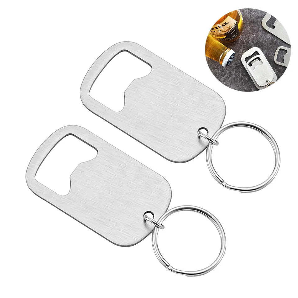 2ks/set z nehrdzavejúcej ocele Plochá pivná fľaša otvárač Keychain Svetlo ľahko prepravovať pre všetky rodinné darčeky pre fľaše piva