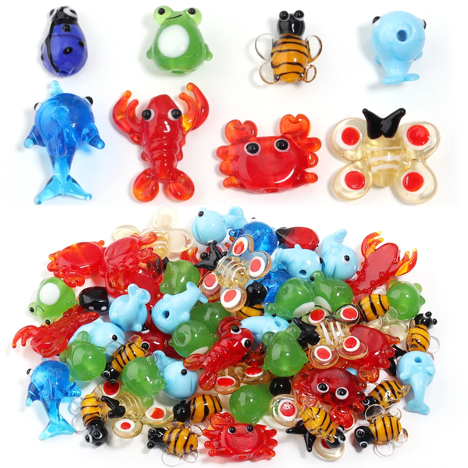 2KS sklo prívesok Morské zviera akvárium dekor mini figuríny rýb homár veľryby krabie motýľové honeybee dekorácie doplnky