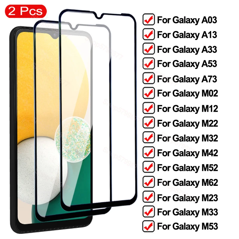2ks temperované sklo pre Samsung Galaxy A03 Core A13 A33 A53 A73 M23 M33 M53 SCREET SCREET OBRÁZKA M02 M12 M22 M32 M42 M52 M62 Glass Glass
