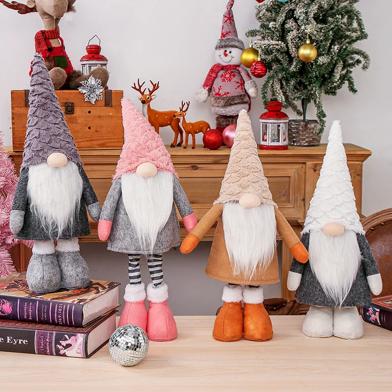 2ks vianočné dekorácie Gnome s dlhým stiahnuteľným ručne vyrobeným ručne vyrobeným veľkým stálym plyšovým sviatkom Elf pre vianočné párty dekorácie