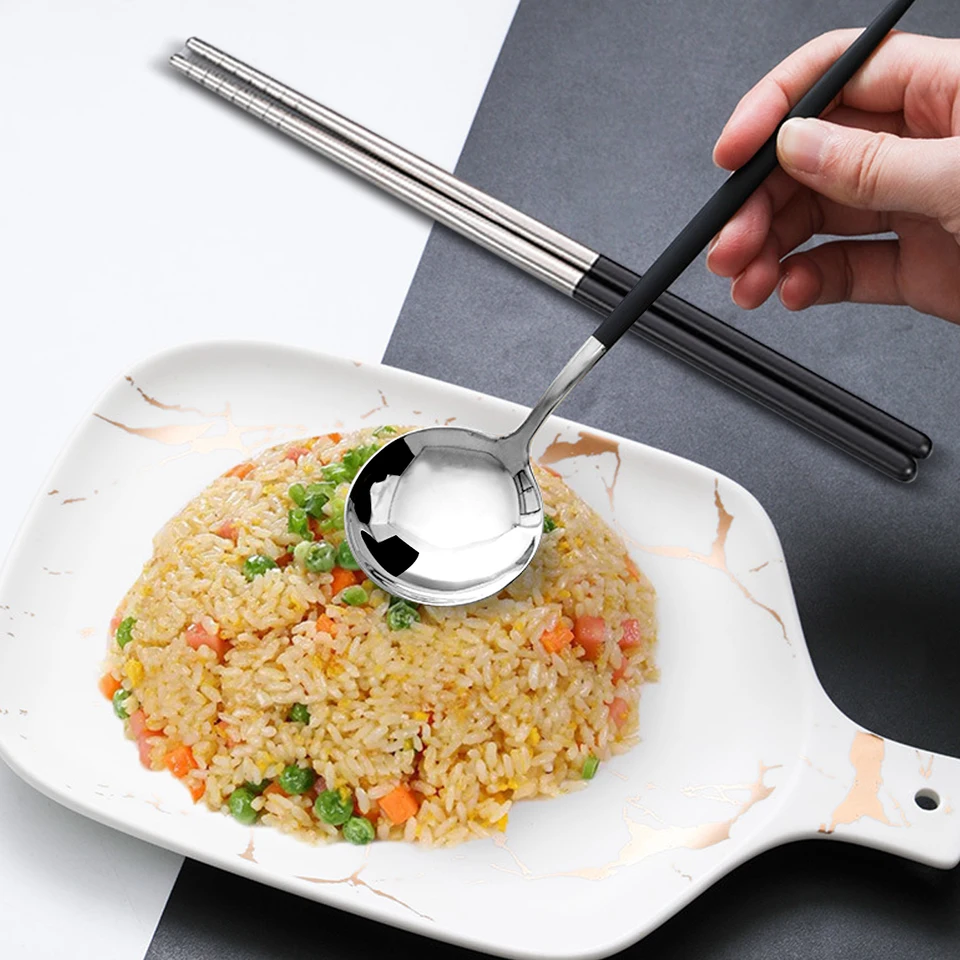 2ks z nehrdzavejúcej ocele Foods Cumpsticks Set Long Ruck Rukoväť ploché nekĺzanie paličiek dezert Spoons Set