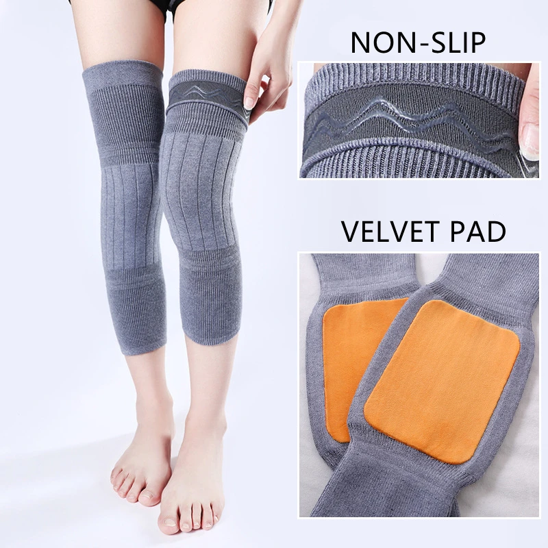 2ks zimná teplá vlna kašmírové ohrievače rukávy Hrubé fleece lemované kolenné podložky ortéza podpera Ochranné ochranky