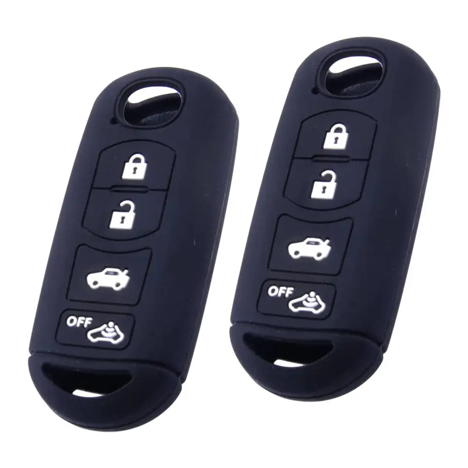 2ks čierne 4 tlačidlá Silikónový diaľkový kryt kľúča FOB FOB FIL pre Mazda 2 3 5 6 CX-5 CX-7 CX-9 MIATA MX-5