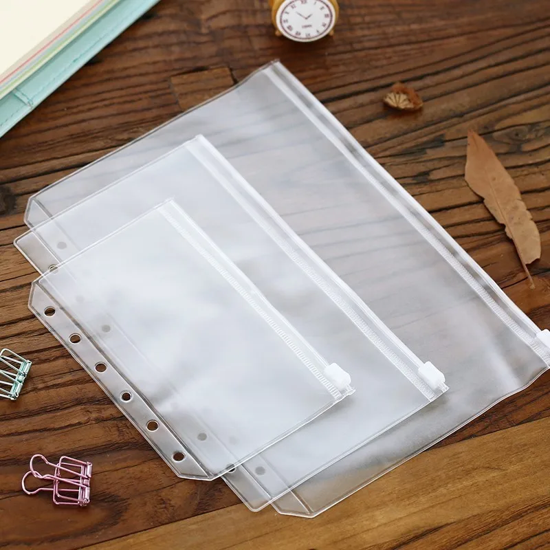 2ks/šarža A5/A6 Plastová obálka zipsovej obálky Zipper Wallet Vložka