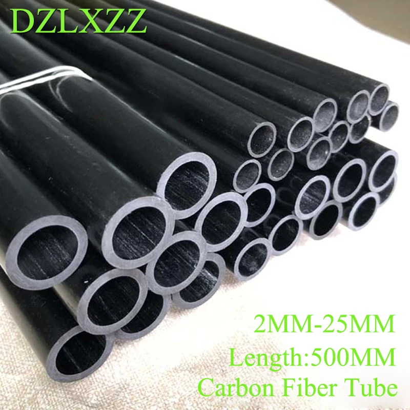2ksové trubice z uhlíkových vlákien 2 mm 3 mm 4 5 6 7 8 10 11 12 14 16 18 19 202 22 25 mm dutá tyč pre RC Plan Diy Diy Dĺžka kvadrokoptéra 500 mm