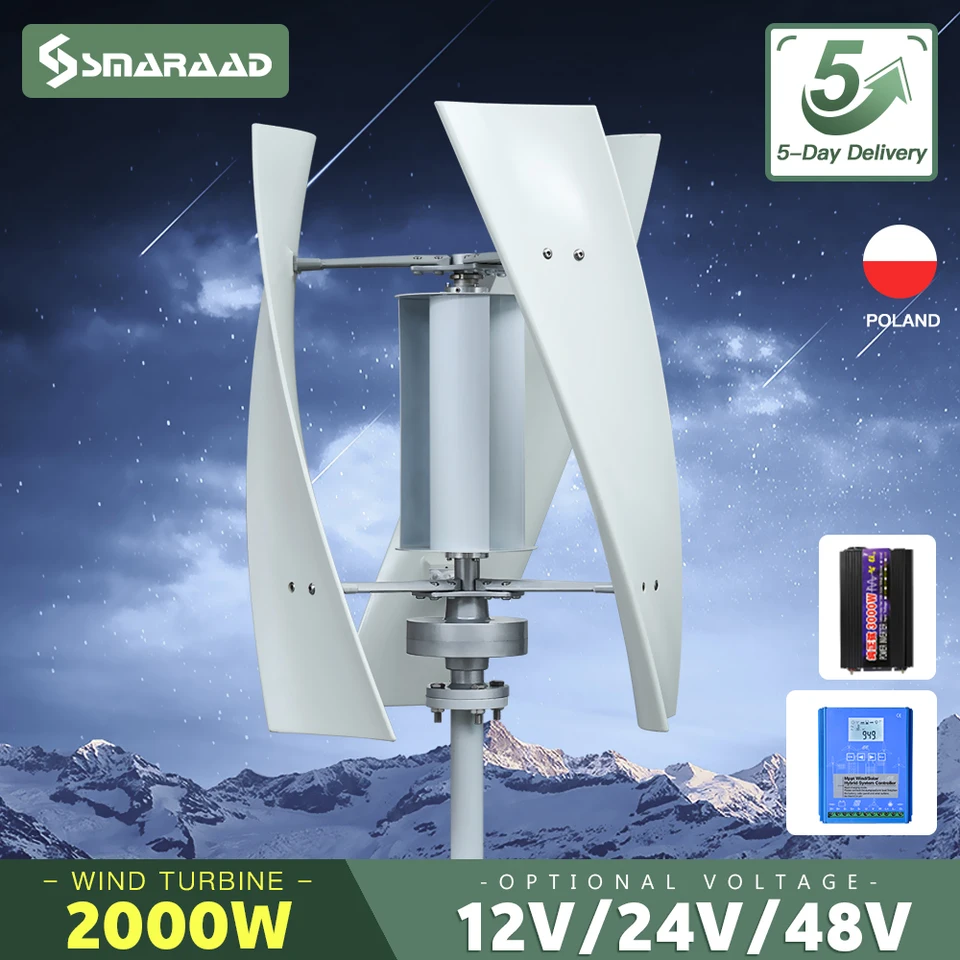 2KW 2000W Vertikálny generátor veterných turbín 12V 24V Magnetic Dynamo Free Energy Strong Power Power AC 220V Inverter Výstup pre dom