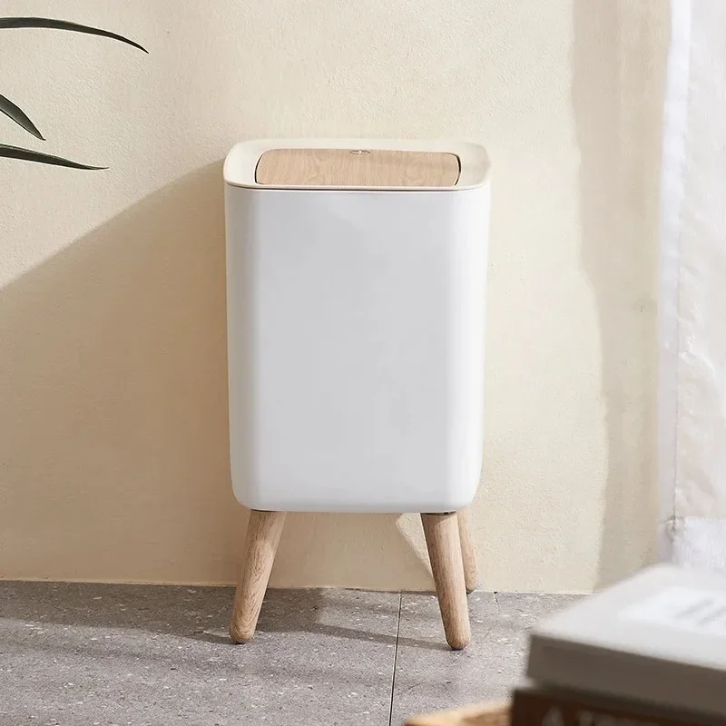 2L Mini Trash Can and 10l High Foot Drevené zrno Požiadavka Simple Press Trash Storage Záložná kuchyňa Kúpeľňa Kúpeľ