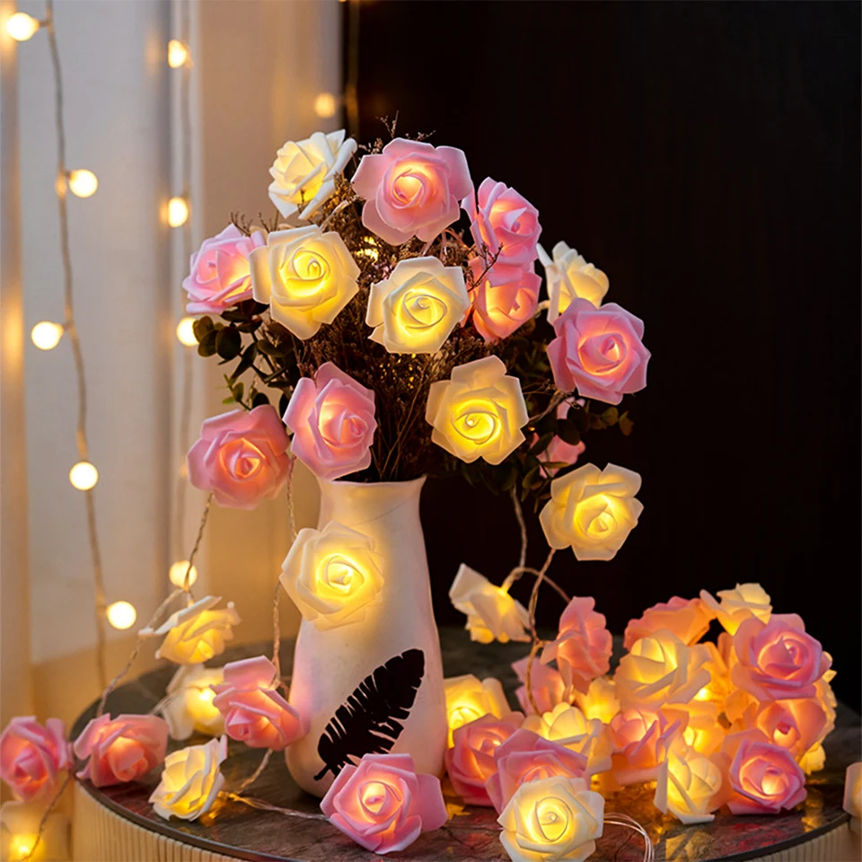 2m 10led Rose Flowe Led String Lights Girland Svadba narodeniny Decor Valentín Darček Darček vianočný stromček pre dom