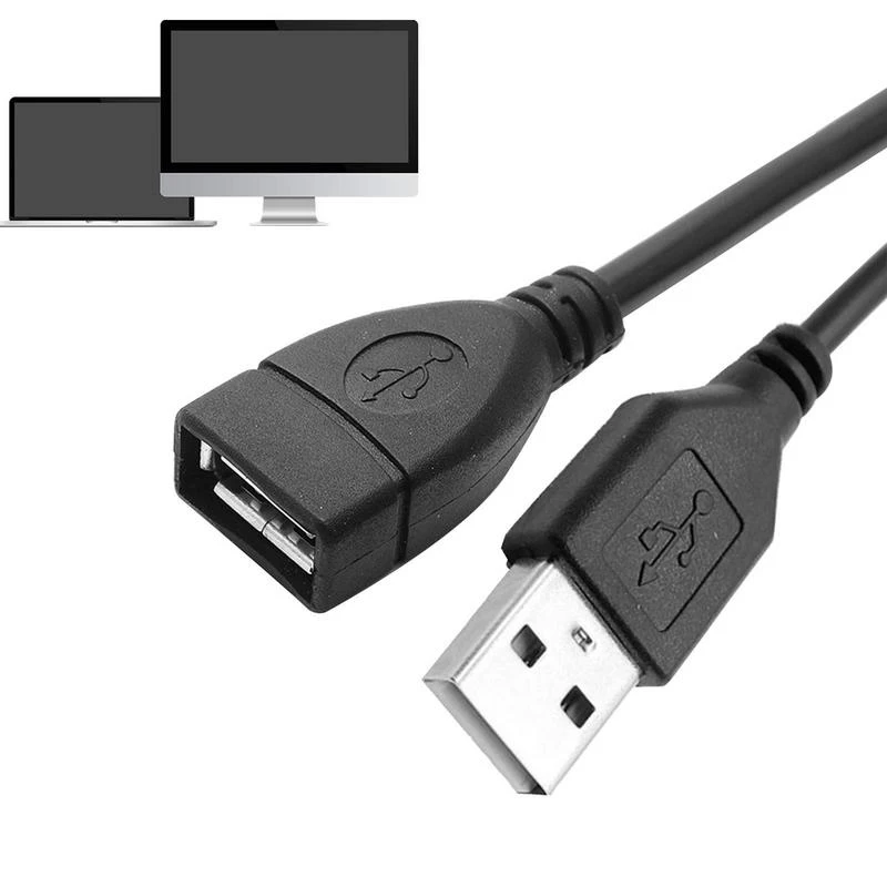 2m/3M USB 2.0 Vysoko kvalitný mužský až ženský nabíjací kábel nabíjačku Čierny kábel Čierny dátový kábel pre prenosný displej Prijector